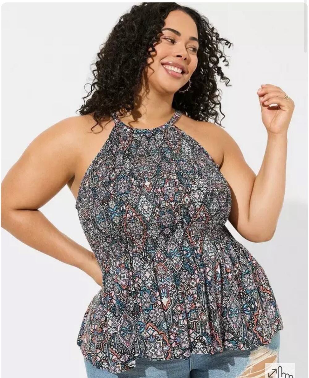 Torrid Peplum Challis Tank Medallion Smocked Sleeveless Top NEW 4/4X
Boho Flowy